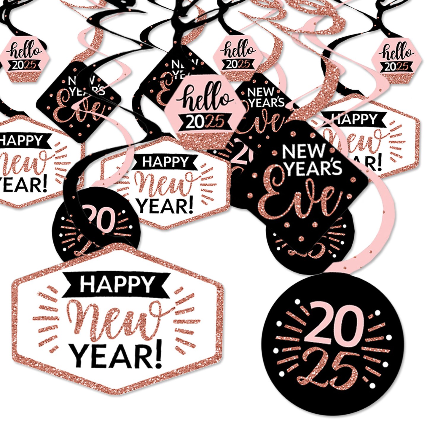 Big Dot of Happiness Rose Gold Happy New Year - 2025 New Year&#x27;s Eve Party Hanging Decor - Party Decoration Swirls - Set of 40