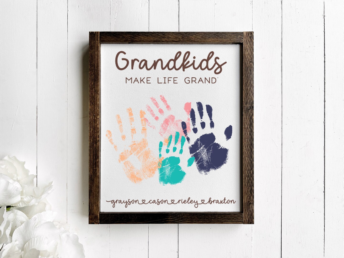 Grandkids Handprint Sign, DIY Gift for Grandma, Grandkids Make Life Grand Hand print Art product 1