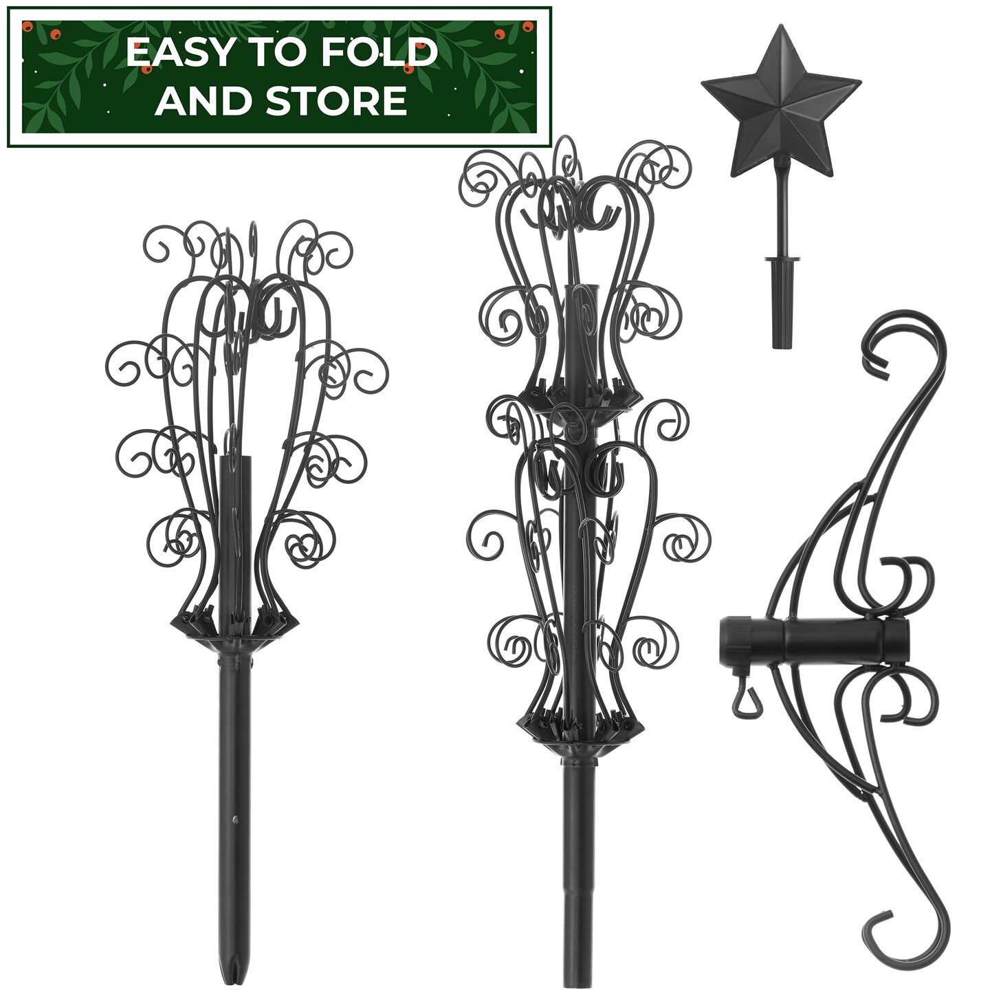 Casafield Ornament Display Christmas Tree with Stand - Wrought Iron Ornament Holder