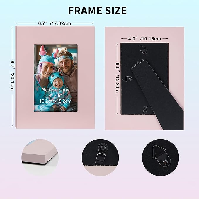 4x6 Mixed Colors Picture Frames Set of 4,Real Glass 4x6 Solid Wood Photo Frames for Wall Mounted or Tabletop Display, Colorful Matte Finish Wide Frame, &#xFF08;Light Blue+Light Pink+Black+White&#xFF09;