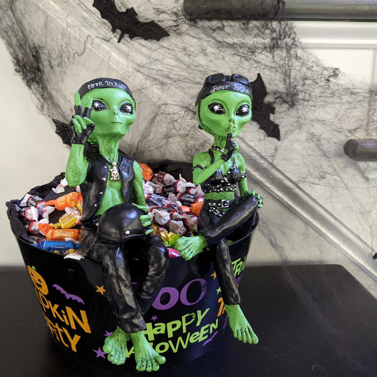 Alien Invasion Biker Babe and Biker Dude Ledge Loungers “Peace and