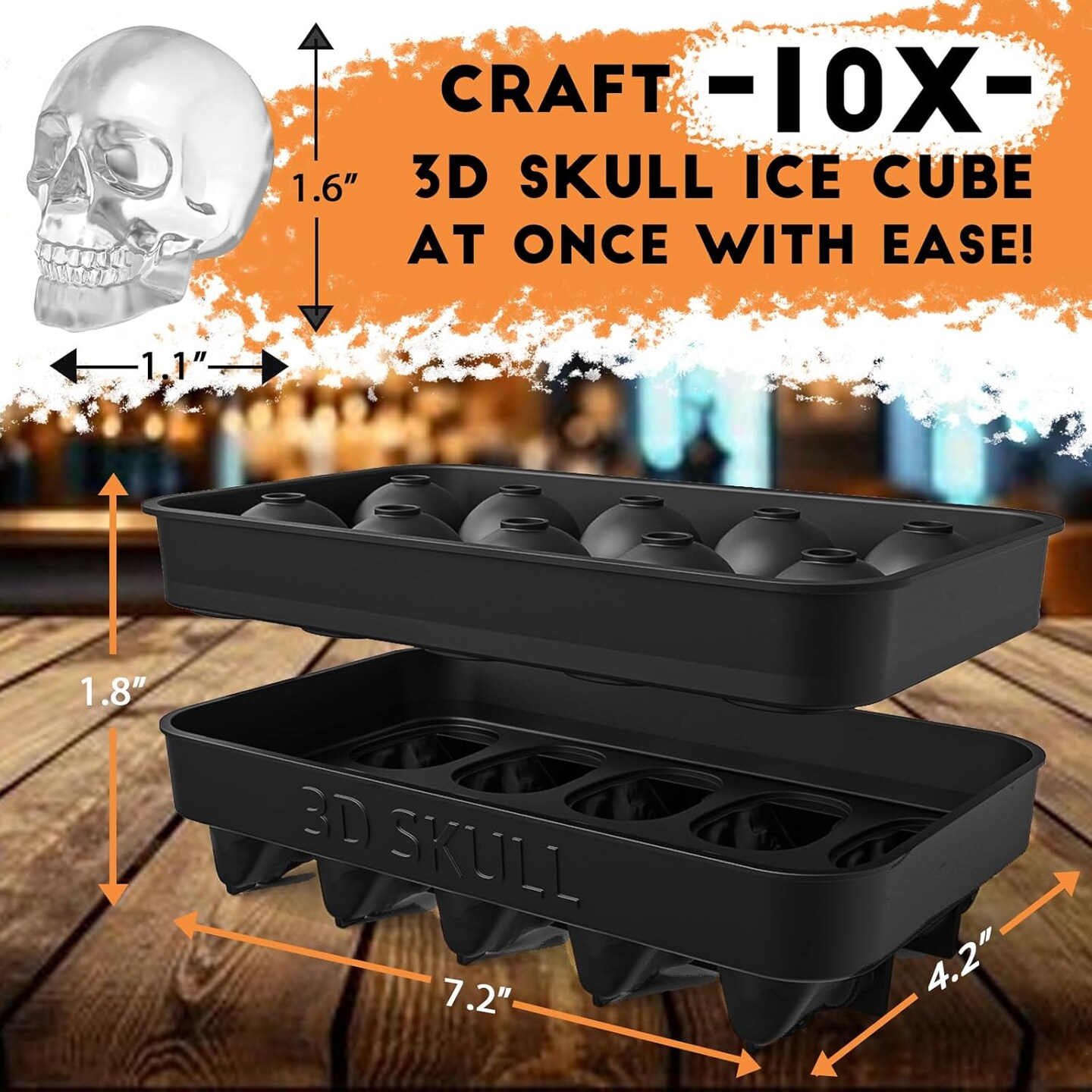 Skull Ice Cube Mold Silicone 3D Tray 10 Cavities, BPA-Free Skeleton Head Chocolate Moulds Candy Maker, Flexible & Easy Release for Baking Whiskey Cocktail Pudding Resin, Ideal Gift for Halloween Party