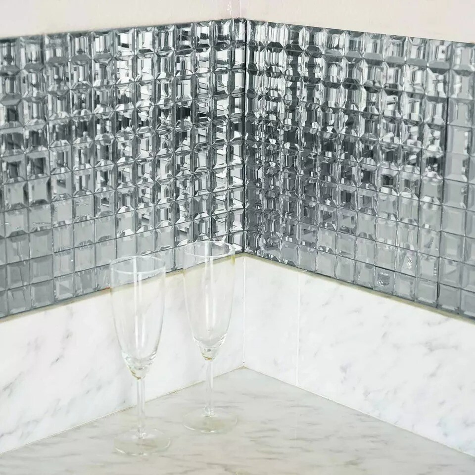 10 sq ft Silver Mirrored Mosaic Tiles Peel and Stick Wall Panels Backdrop Party