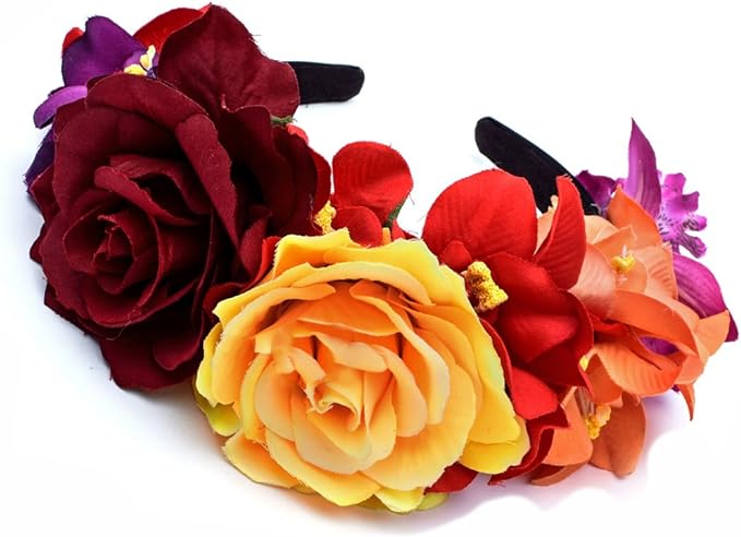 Day of The Dead Headband Costume Rose Flower Crown Mexican Headpiece BC40