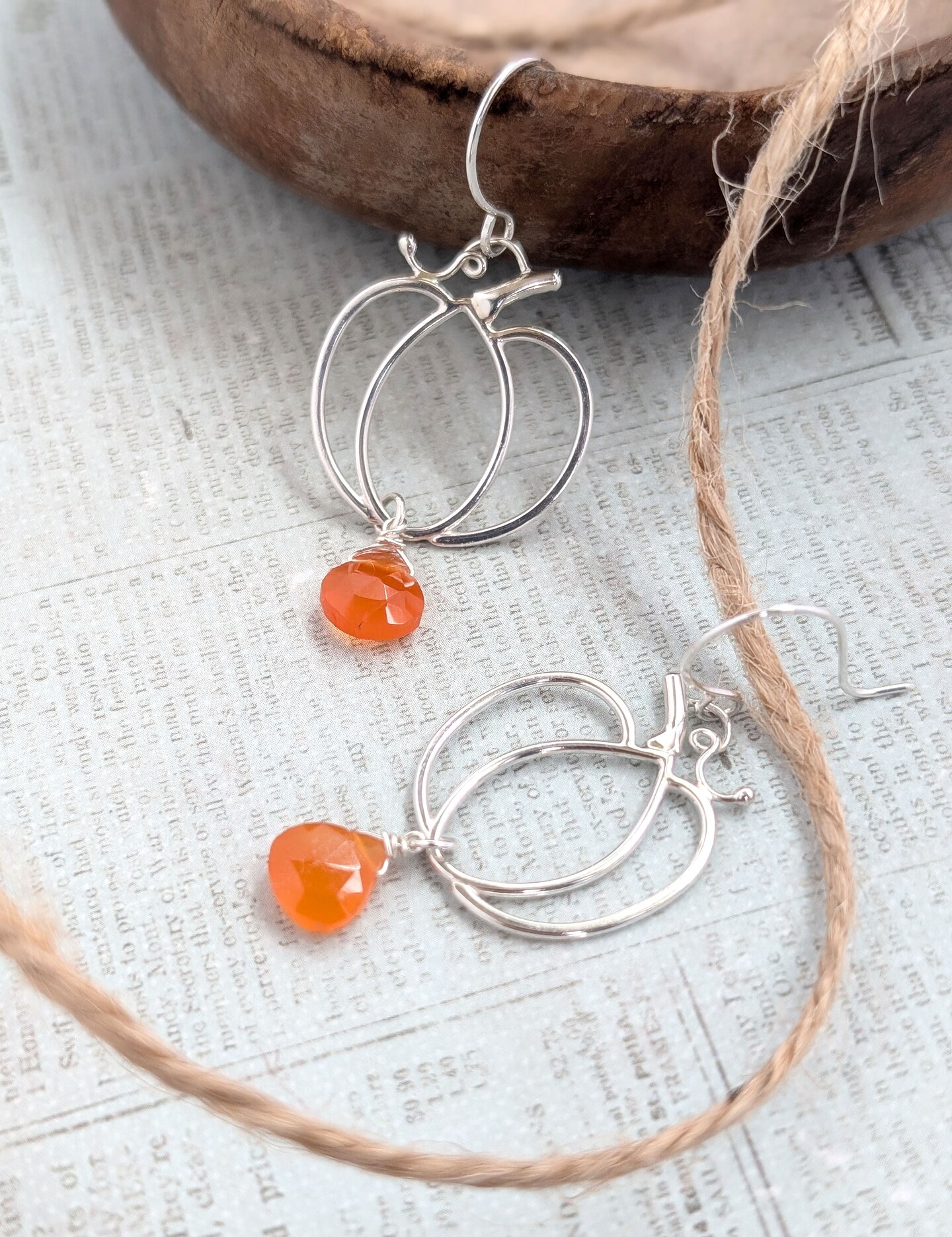 Pumpkin Carnelian Earrings in Sterling Silver - Fall Dangle