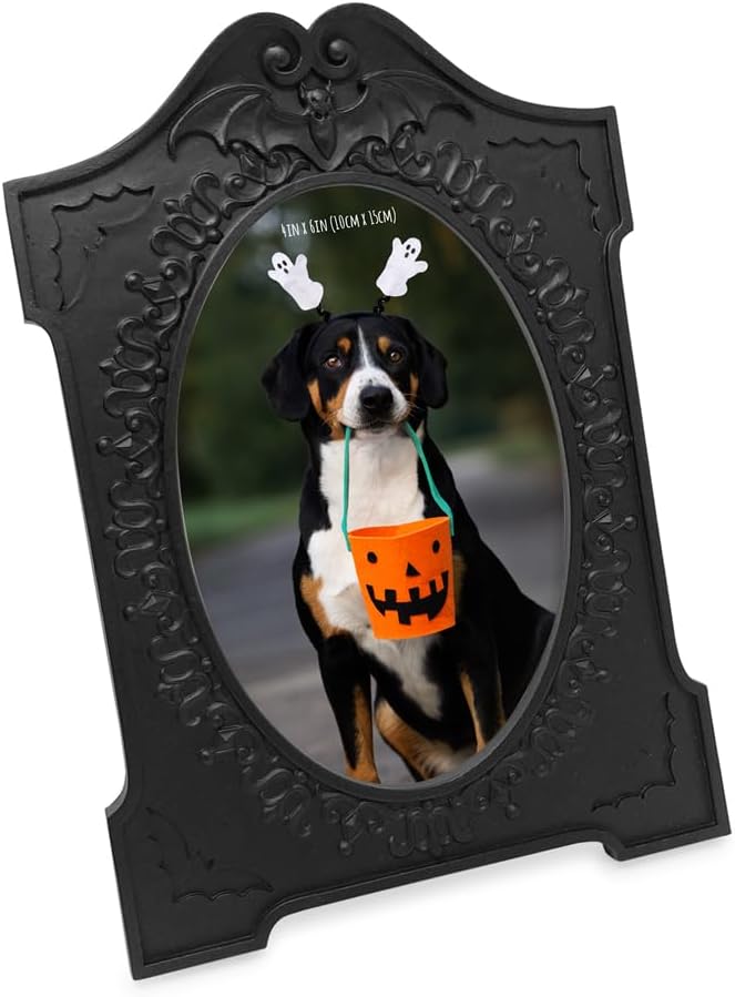 4x6 Tombstone-Shaped Halloween Picture Frame, Photo Tabletop & Wall Display Hanging Display & Home Décor (4x6, Matt Black)