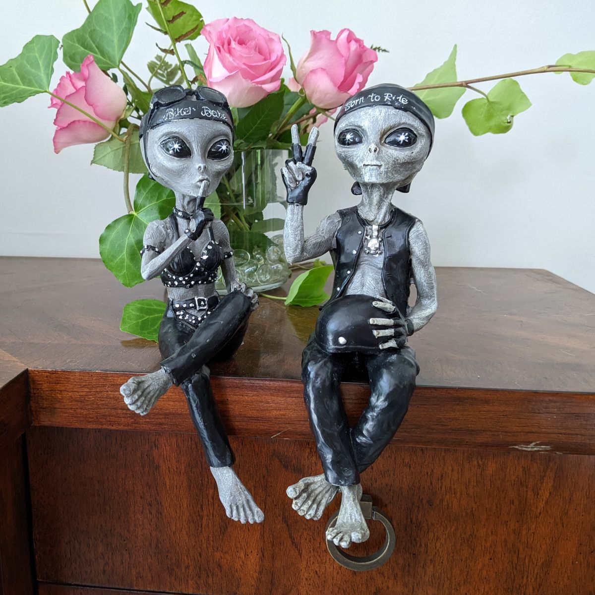 Alien Invasion Biker Babe and Biker Dude Ledge Loungers “Peace and