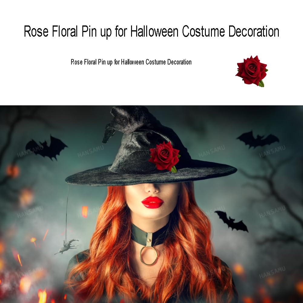 Rose Floral Pin up for Halloween Costume Decoration, Mexican Fabric Rose Flowers Brooch Hair Clip Headpieces for Woman Girl Day of the Dead (4 Pcs)