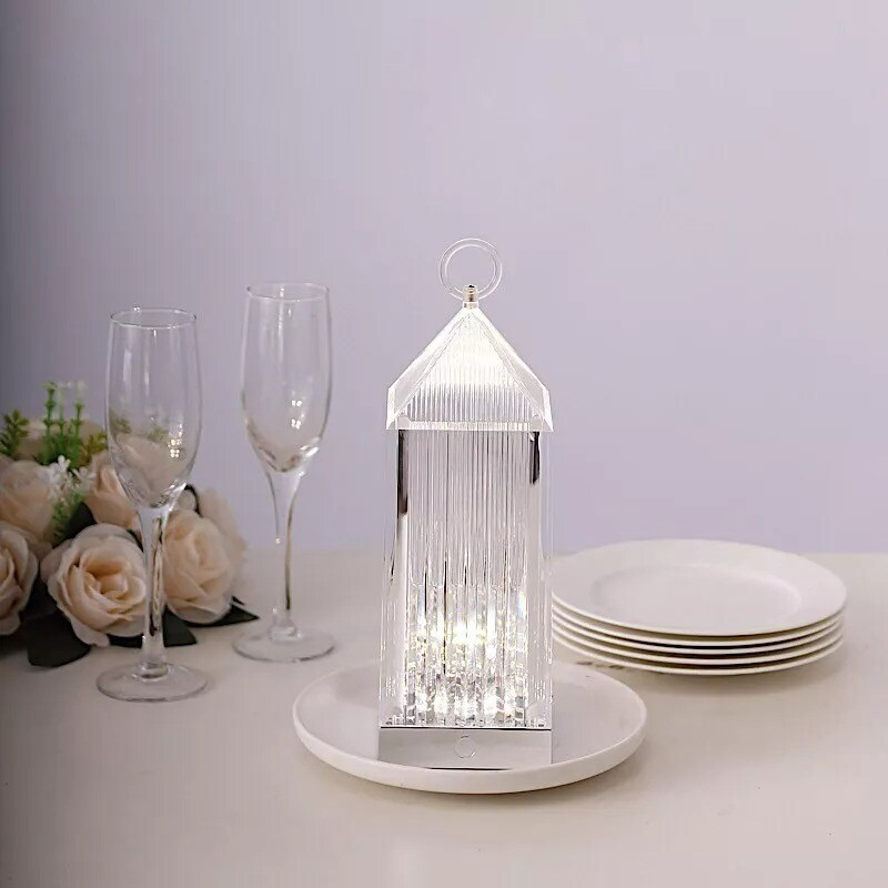 11" Clear Acrylic Crystal Lantern Desk Lamp Decorative LED Light Party Events