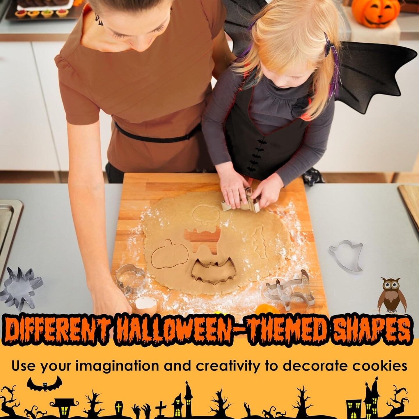 8 PCS Halloween Cookie Cutters Set, Pumpkin Bat Cat Witch Hat Ghosts Skull Coffins Cookie Cutter Biscuit Fondant Cutters for Halloween Cookie Food Party Decorations