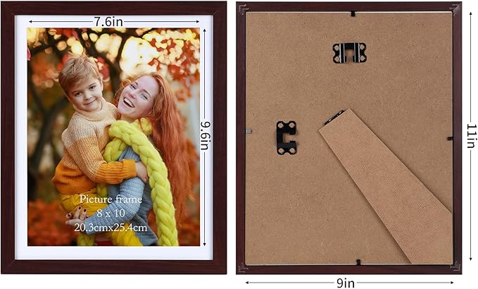 8x10 Picture Frame Set of 15, Display Pictures 8x10 with Mat or 9x11 without Mat, Multi Photo Frames for Wall Mounting or Tabletop Display, Dark Red