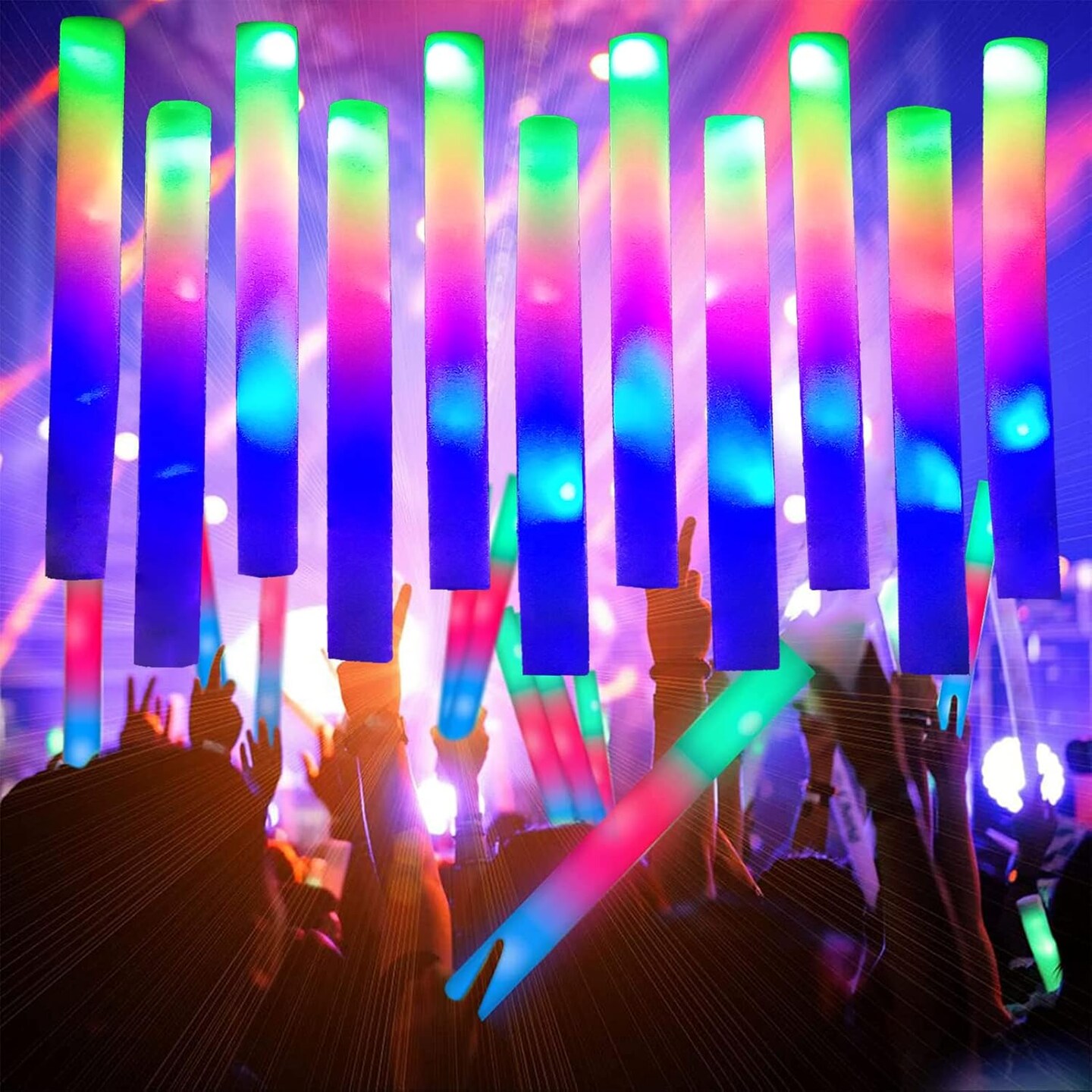 32 PCS Foam Glow Sticks Bulk,3 Modes Flashing LED Light Sticks Glow in The Dark Party Supplies Light Up Toys for Parties Wedding Birthday Concert Christmas Halloween