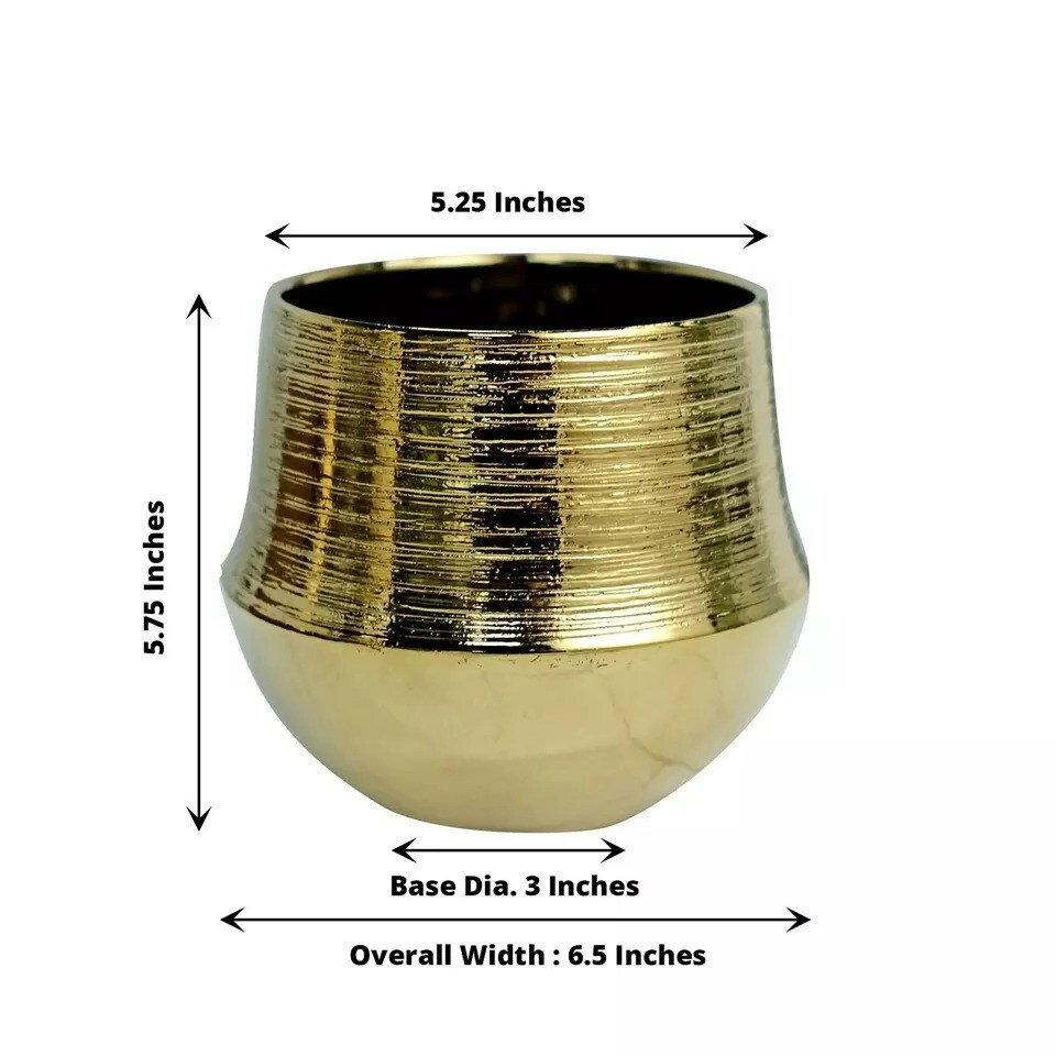2 Gold Round 6&#x22; Textured Ceramic Flower Pots Succulent Planters Party Events