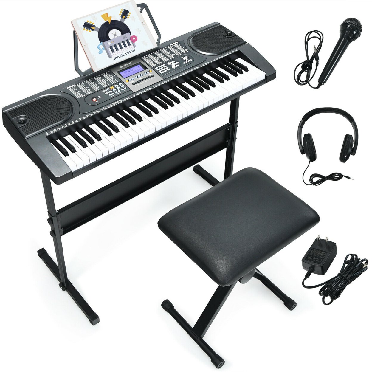 61-Key Electronic Keyboard Piano Starter Set W/Stand Bench Headphones