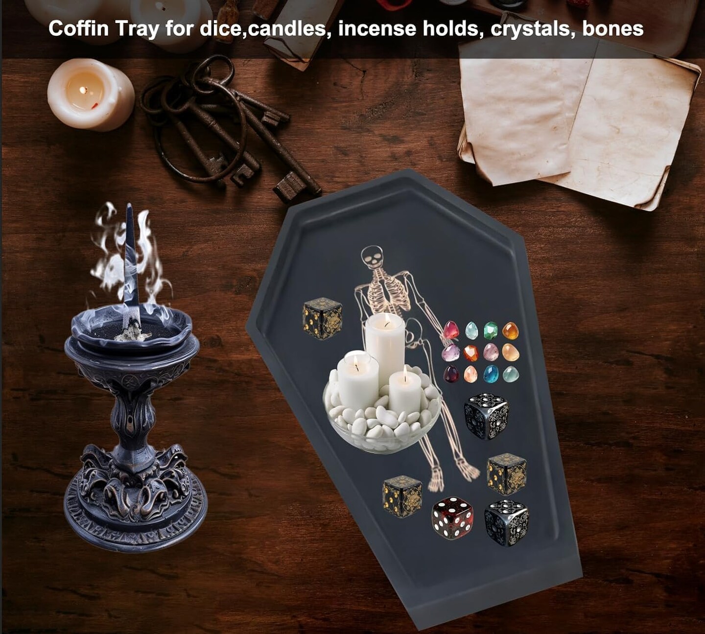17.8'' Tall Halloween Coffin Charcuterie Boards with Engraved Skeleton Decor - Halloween Serving Trays and Platters Horror Party Decorations, Halloween Food Tray Cheese Dishes Accessories