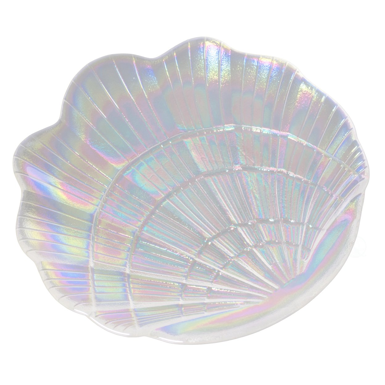 Glass Iridescent Colorful Seashell Trinket Soap Candy Ring Dish Plate