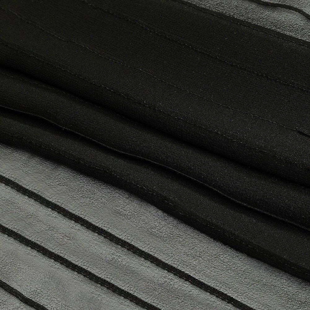 1 Yard Black Nebulosity Pintucked Silk Chiffon Fabric for Elegant Dresses 44 Inch Width