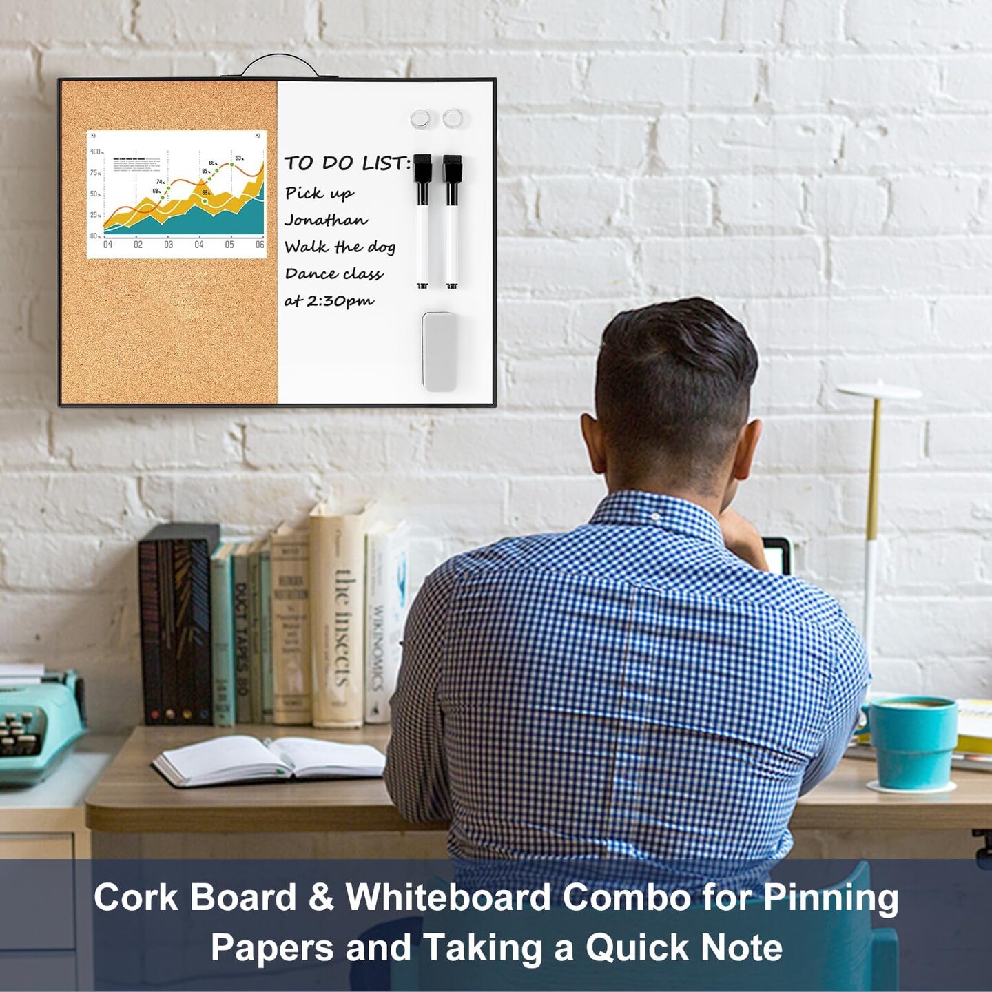Small Whiteboard Cork Board - 12" X 16(Black- Half Cork & Half Whiteboard)