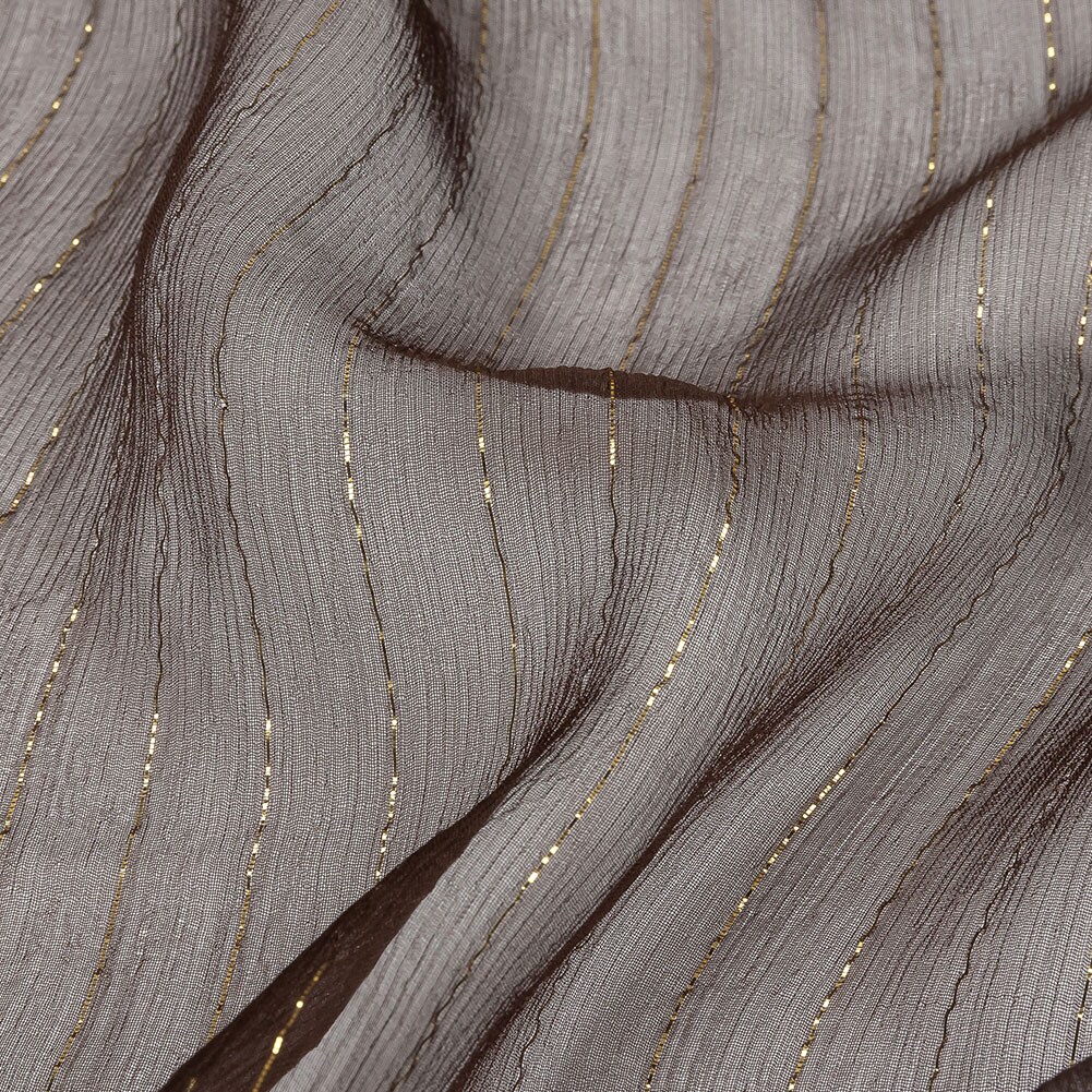 1 Yard Luxury Overlay Material Brown and Gold Metallic Pinstriped Crinkled Silk Chiffon 52 Inch Width