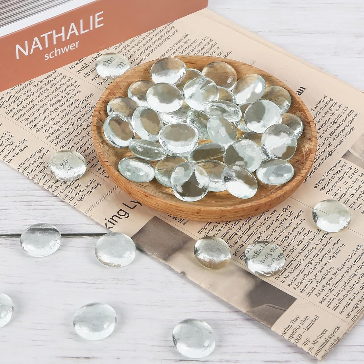 1LB Clear Flat Glass Marbles, Vase Filler Glass Pebbles Floral Beads Table Aquarium Gravel Decoration DIY Craft