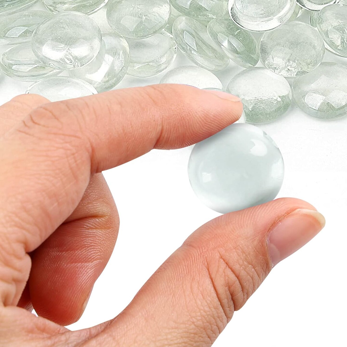 1LB Clear Flat Glass Marbles, Vase Filler Glass Pebbles Floral Beads Table Aquarium Gravel Decoration DIY Craft