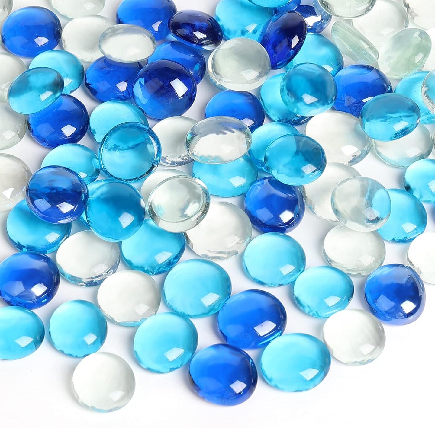 5 Lb Flat Glass Marbles, 500PCS Blue Mixed Color Flat Gems Decorative Glass Stones Vase Filler Beads Table Scatter Decor