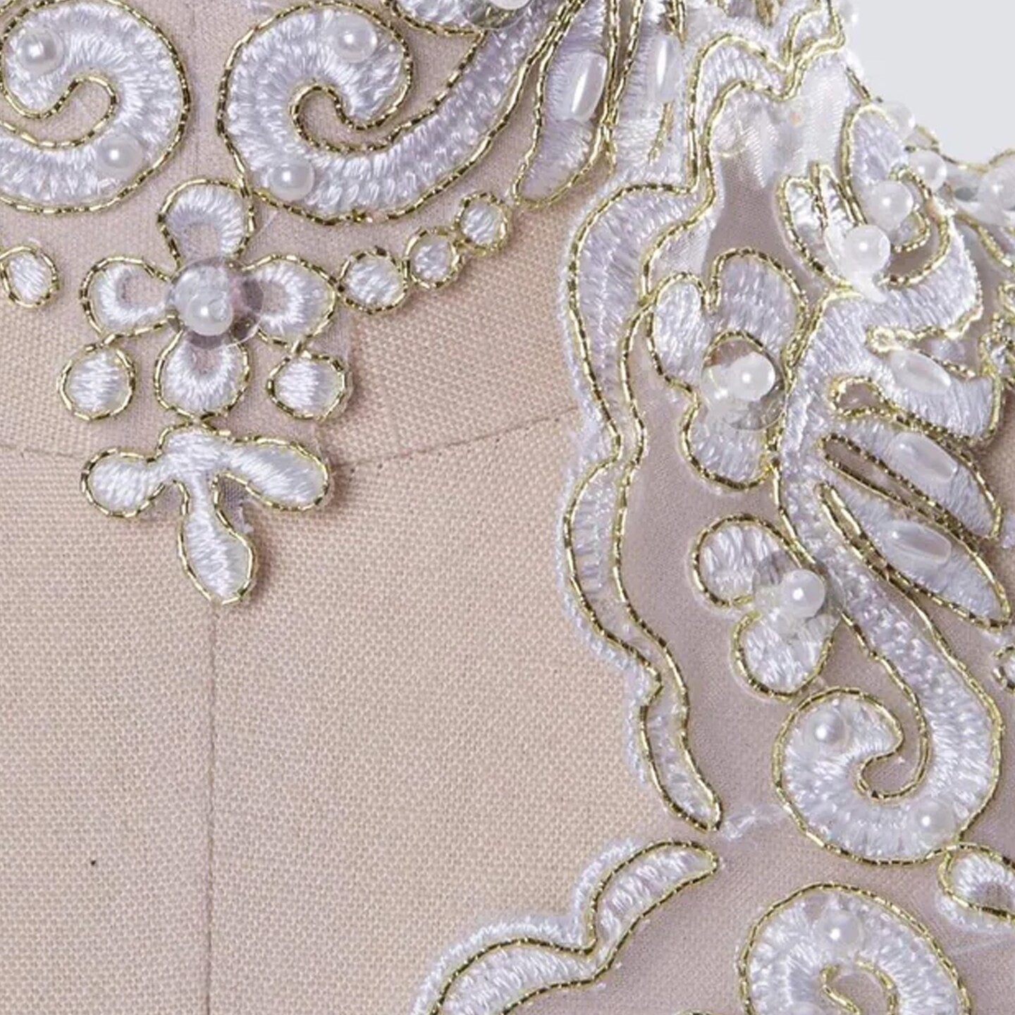 1 Yard 2.5 Inch White and Gold Beaded Sequin Bridal Lace Trim on Chiffon for Gowns and Decor