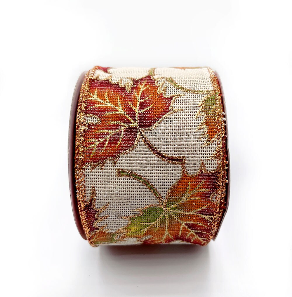 Designer’s Shop WR 63-5211 Fall Maple Leaf Wired Edge Ribbon – 2.5" x 10 Yards – Autumn Harvest Decor