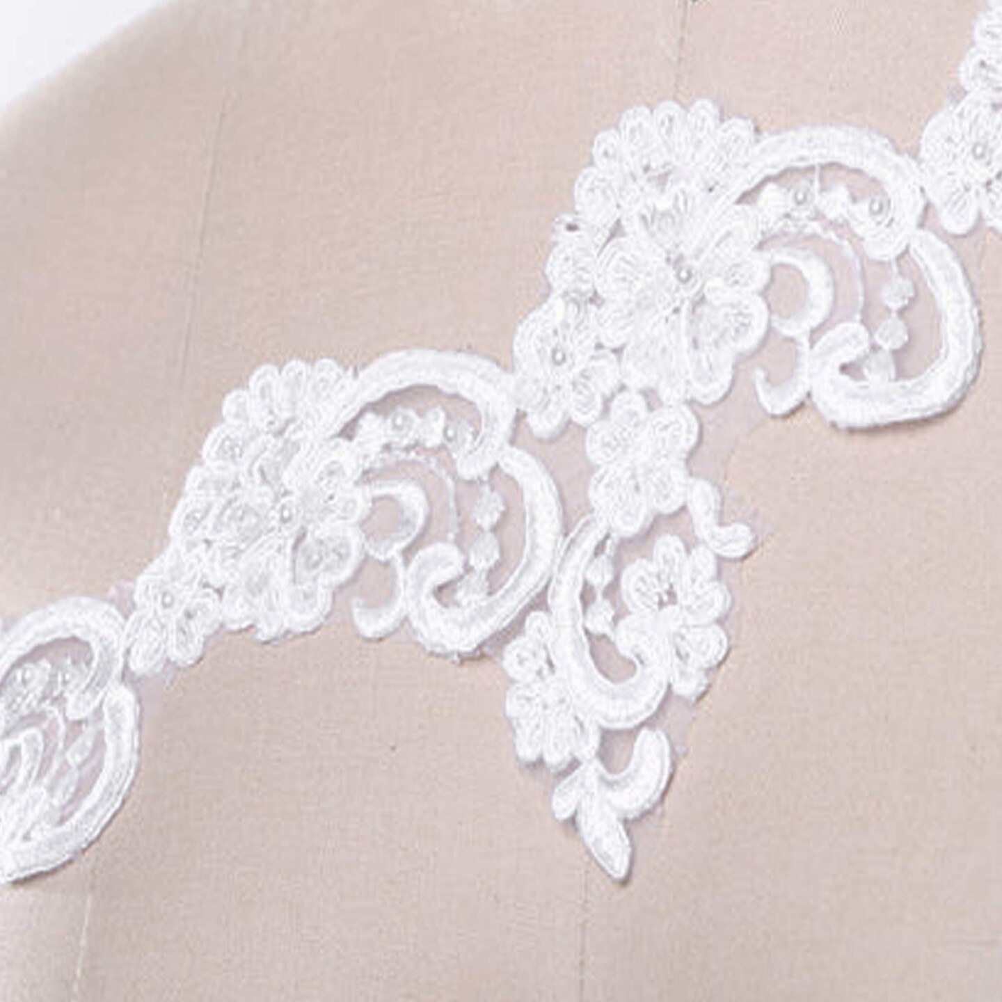 1 Yard Ivory Beaded Lace Trim 3 Inch Scalloped Bridal Veil Edge Decoration