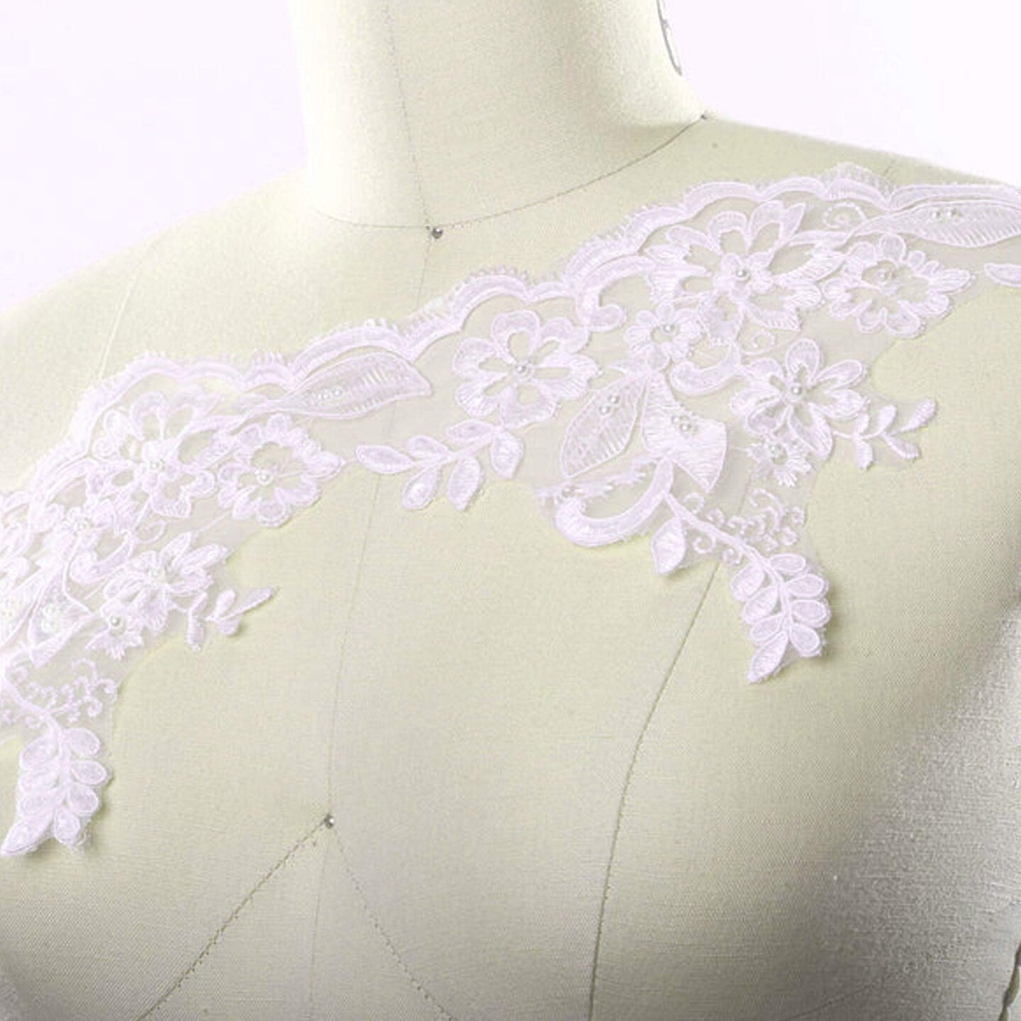 1 Yard 6 Inch Ivory Sequin Beaded Bridal Lace Trim for Wedding Dresses