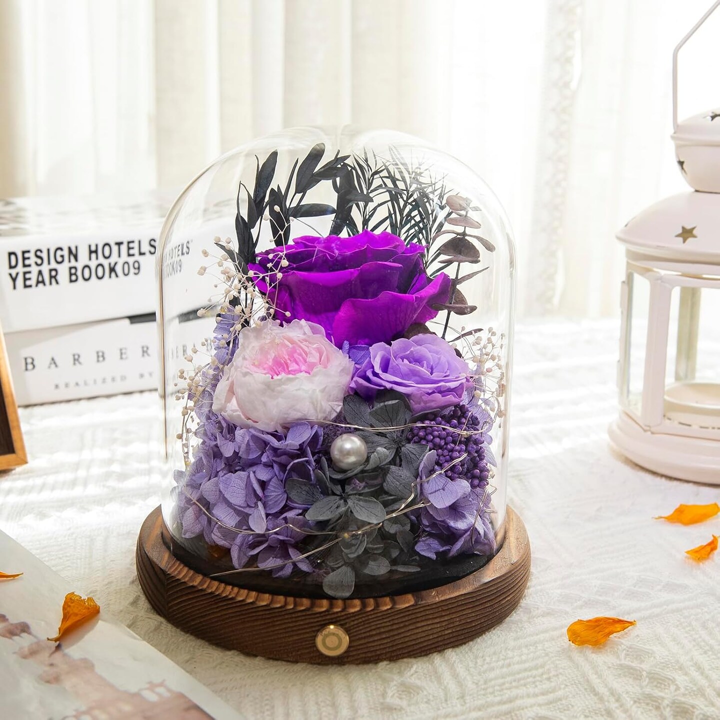 Large Preserved Flowers with Card & Box (Purple) 5.5 x 5.5 x 6.7 inches