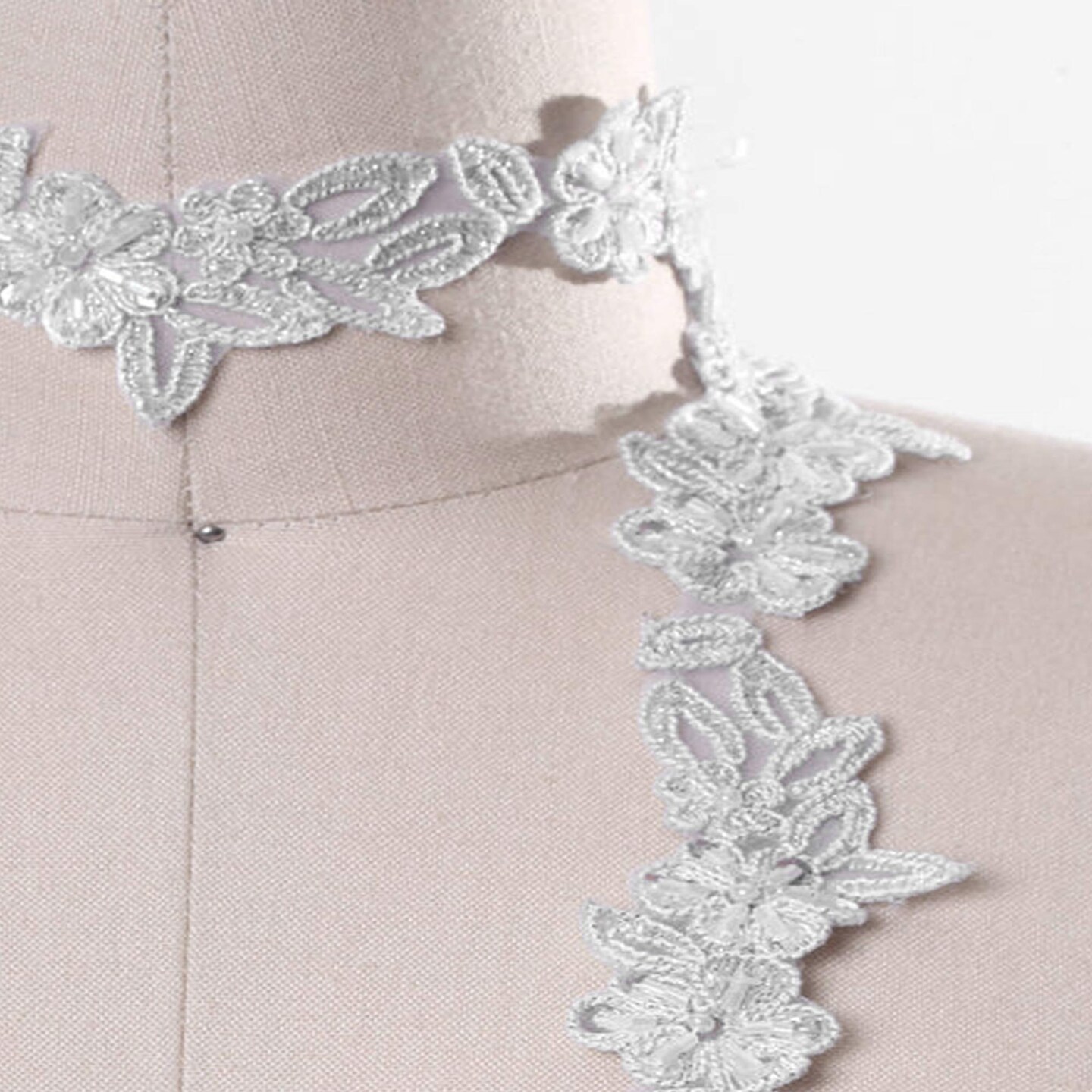 1 Yard 1 Inch Ivory Beaded Bridal Veil Lace Trim for Wedding Gowns Veils Accessories