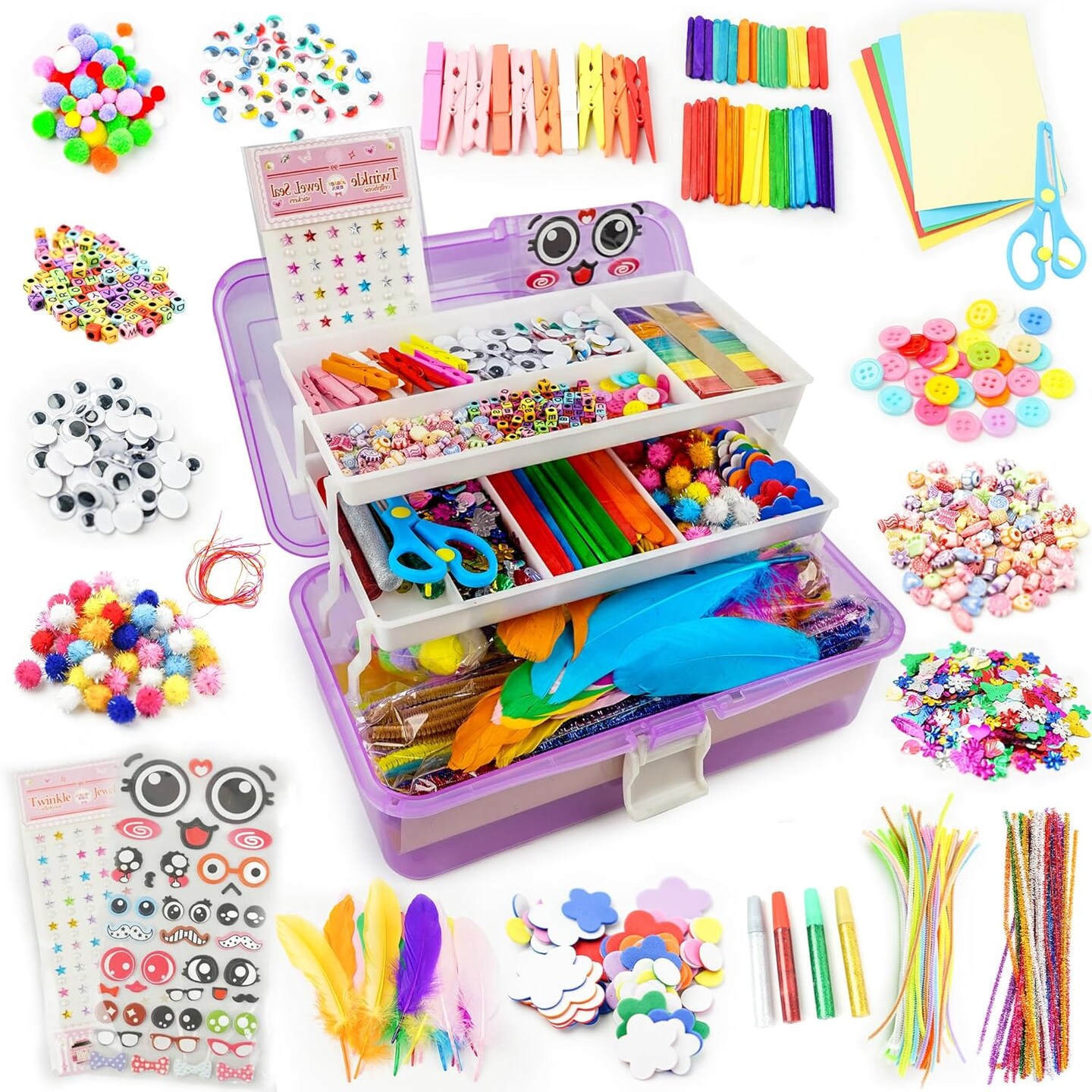 1000+ PCS Toddler DIY Craft Art Supply Set (purple) 7.48 x 5.51 x 12.6 inches