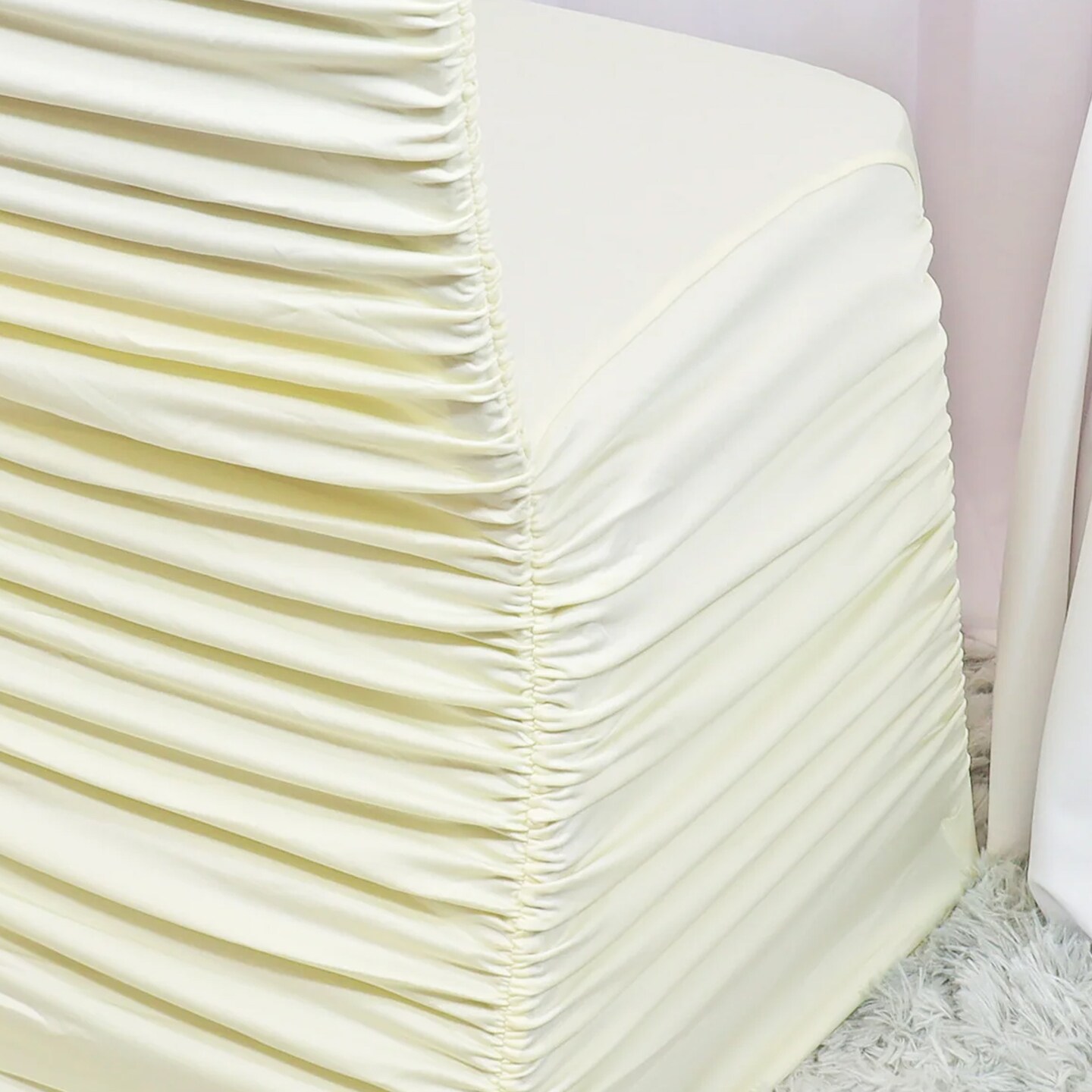 1 Piece Ivory Rouge Chair Cover, Elegant Ruffled Spandex Banquet Chair Wrap