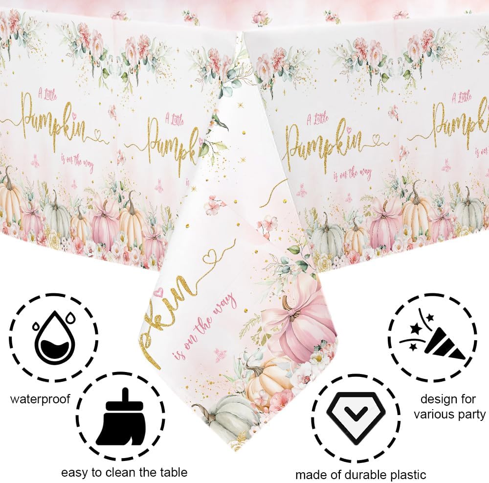 Fall Pumpkin Baby Shower Decorations-127Pcs with Baby Girl Shower Tablecloth