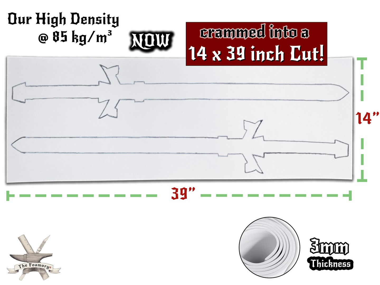 EVA Foam Cosplay | 14" x 39" Sheet | Ultra High Density 85kg/m3 | by The Foamory