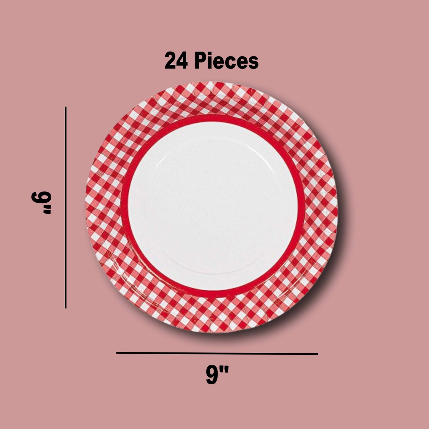 Red Gingham Paper Dinner Plates 24 Count Classic Picnic Party Plates 9 Inch