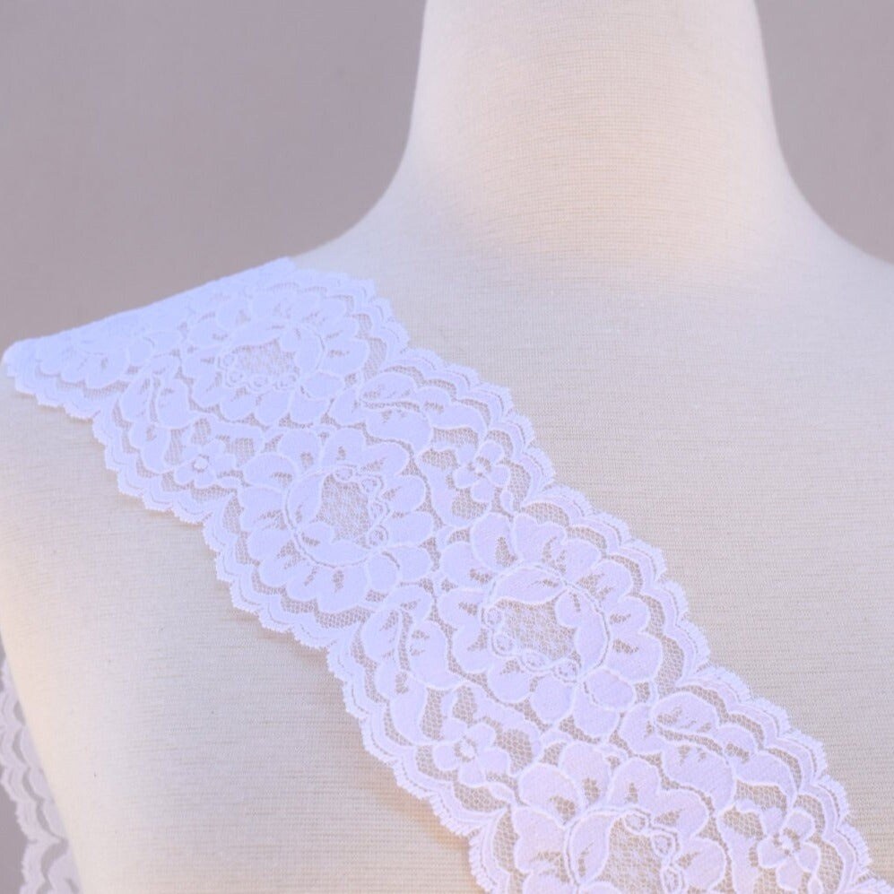 1 Yard White Alencon Polyester Bridal Lace Trim Elegant Classic Design For Veils And Gowns 3.5"