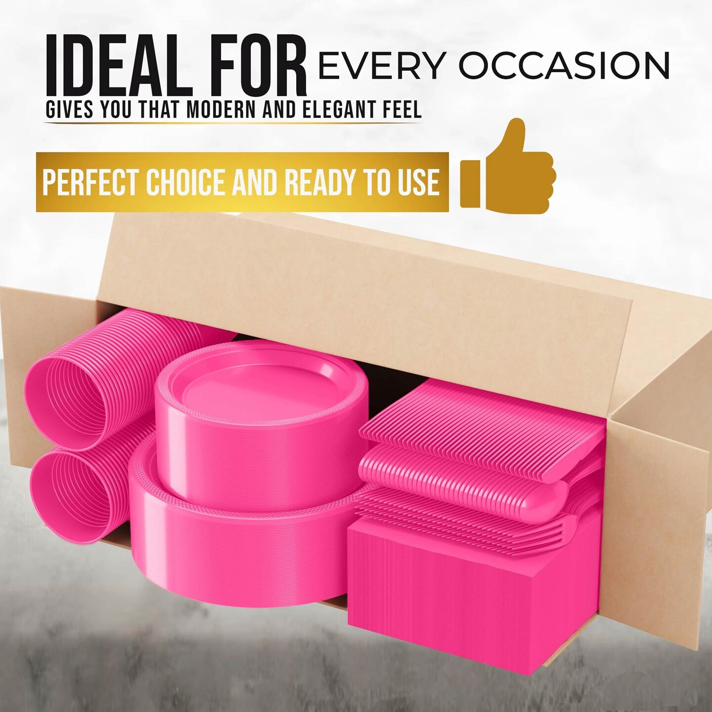 350 Count Hot Pink Plastic Plates and Utensils Combo Set for Wedding, Birthday, and Baby Showers