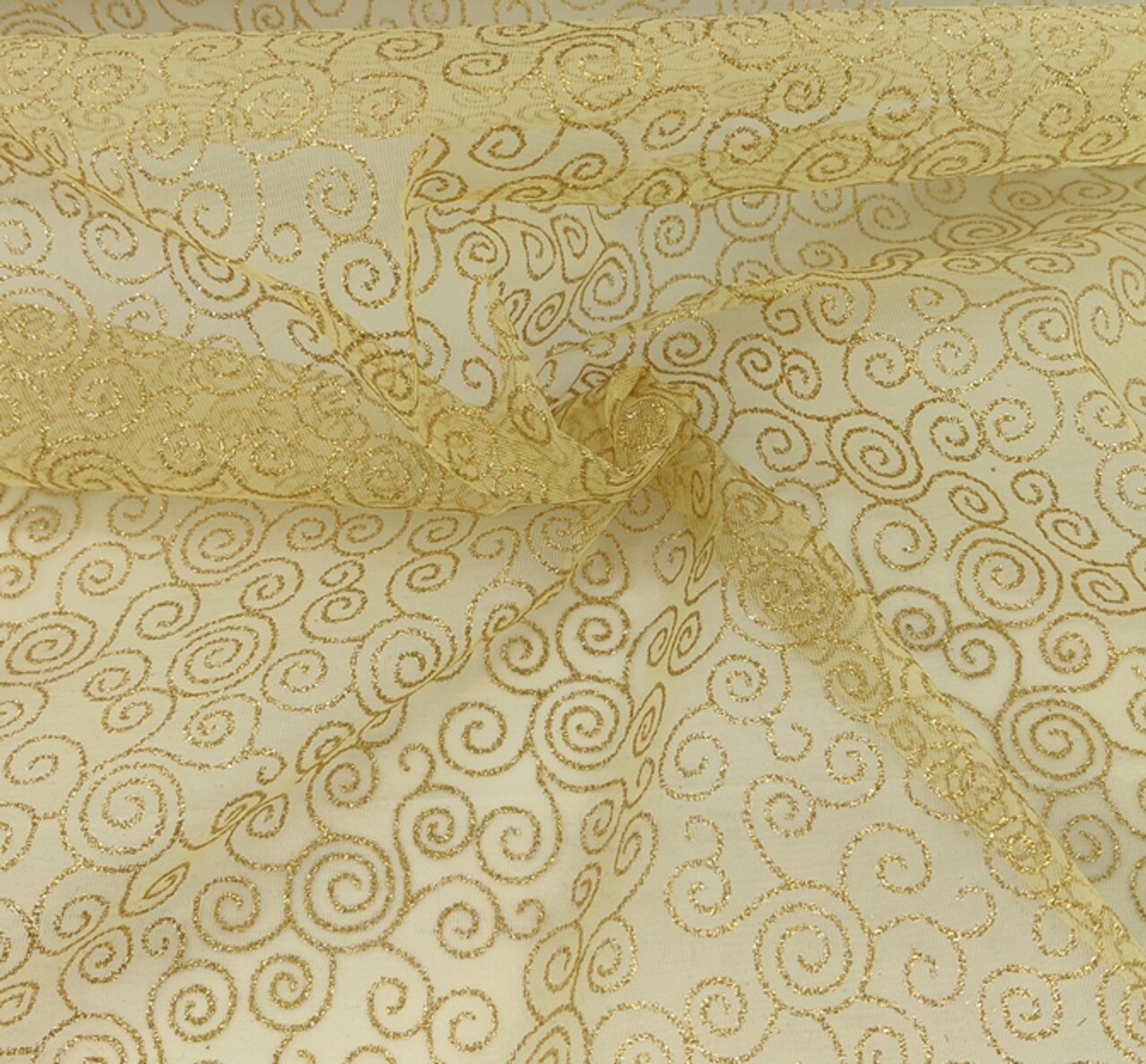 1 Yard Tricot with Gold Swirl Gold Tulle Fabric, 58/60&#x2033; Wide 100% Nylon