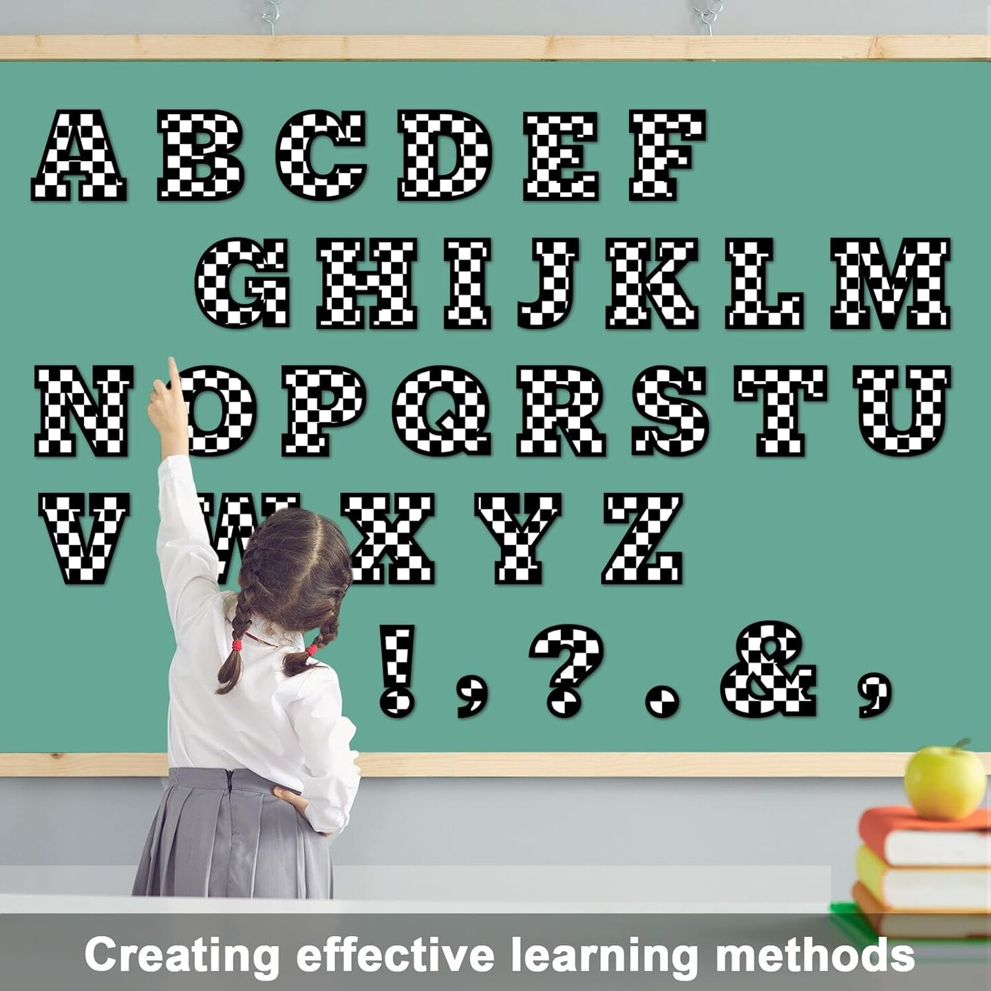 150 PCS Checkered Large 6 Inch Font Letters and Punctuation Set Black White (Black Checkered)