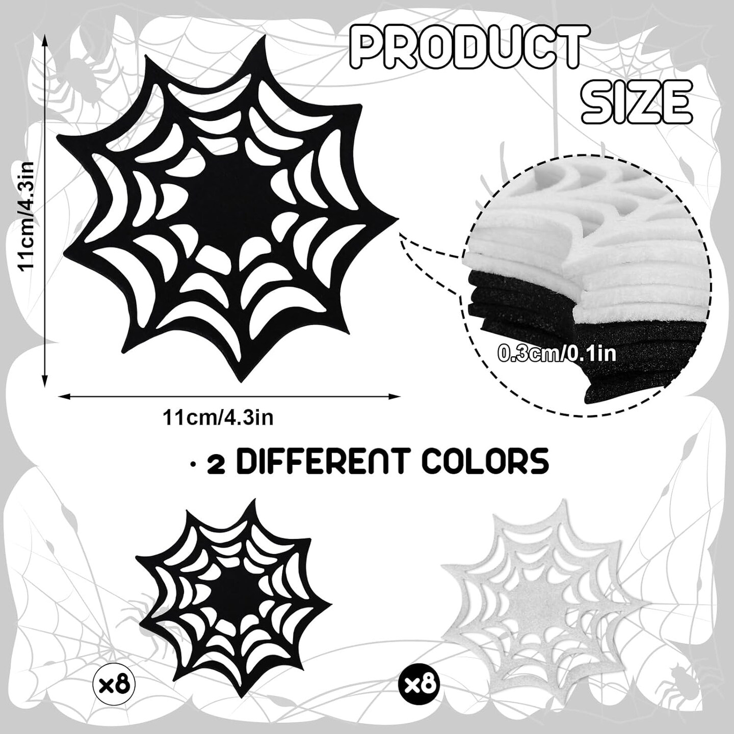 16 Pcs Felt Halloween Coasters - Black, White Spider Web