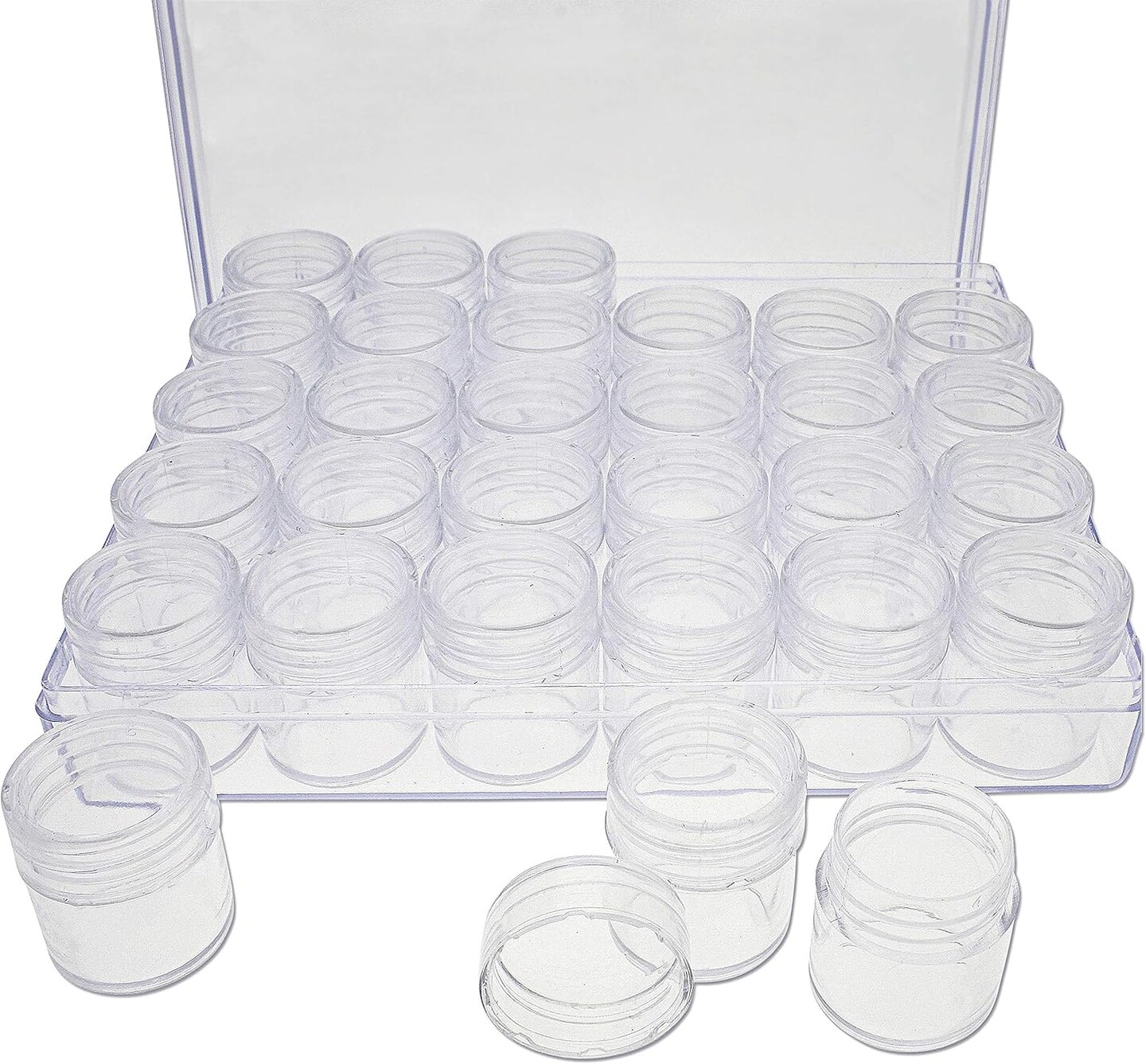 The Beadsmith Personality Case - Clear Storage Organizer Box, 6.4 x 5.4 x 1.25 inches - Includes 30 Small Containers with lids &#x2013; 1 x 1.1 inches, Bead Holder