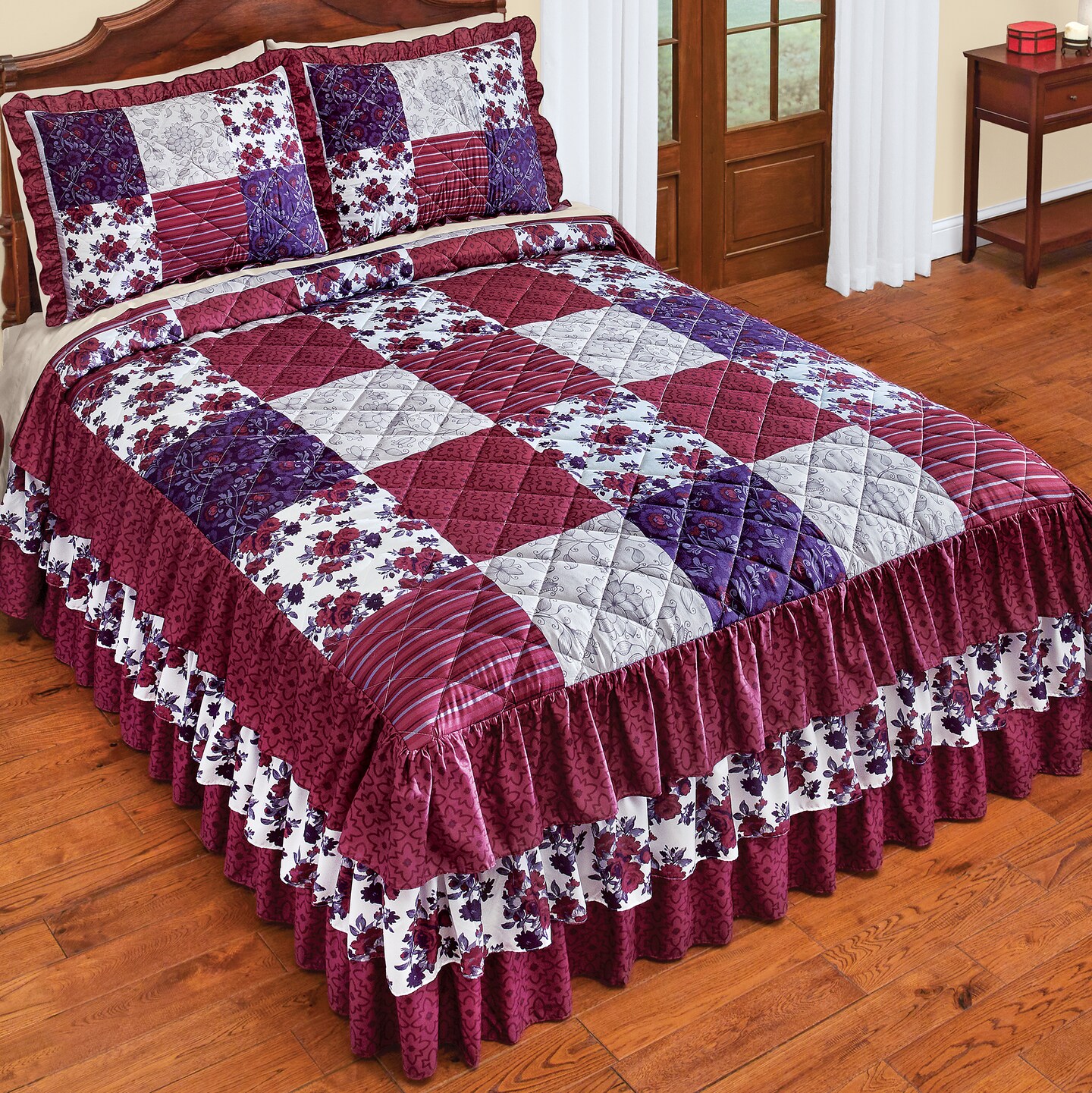 Collections Etc Patchwork Ruffled Bedspread