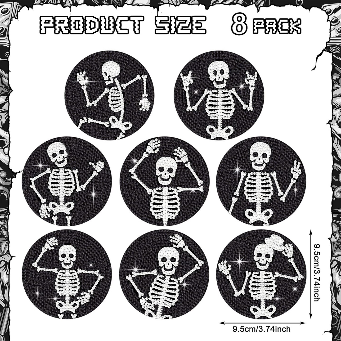 8 Pcs Diamond Coasters Skull Diamond Painting Coasters