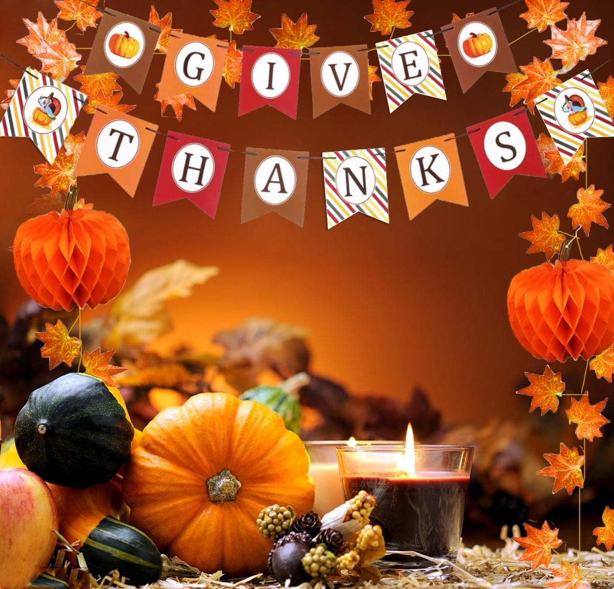 GIVE Thanks Hanging Banner Autumn Pumpkin Honeycomb Ball