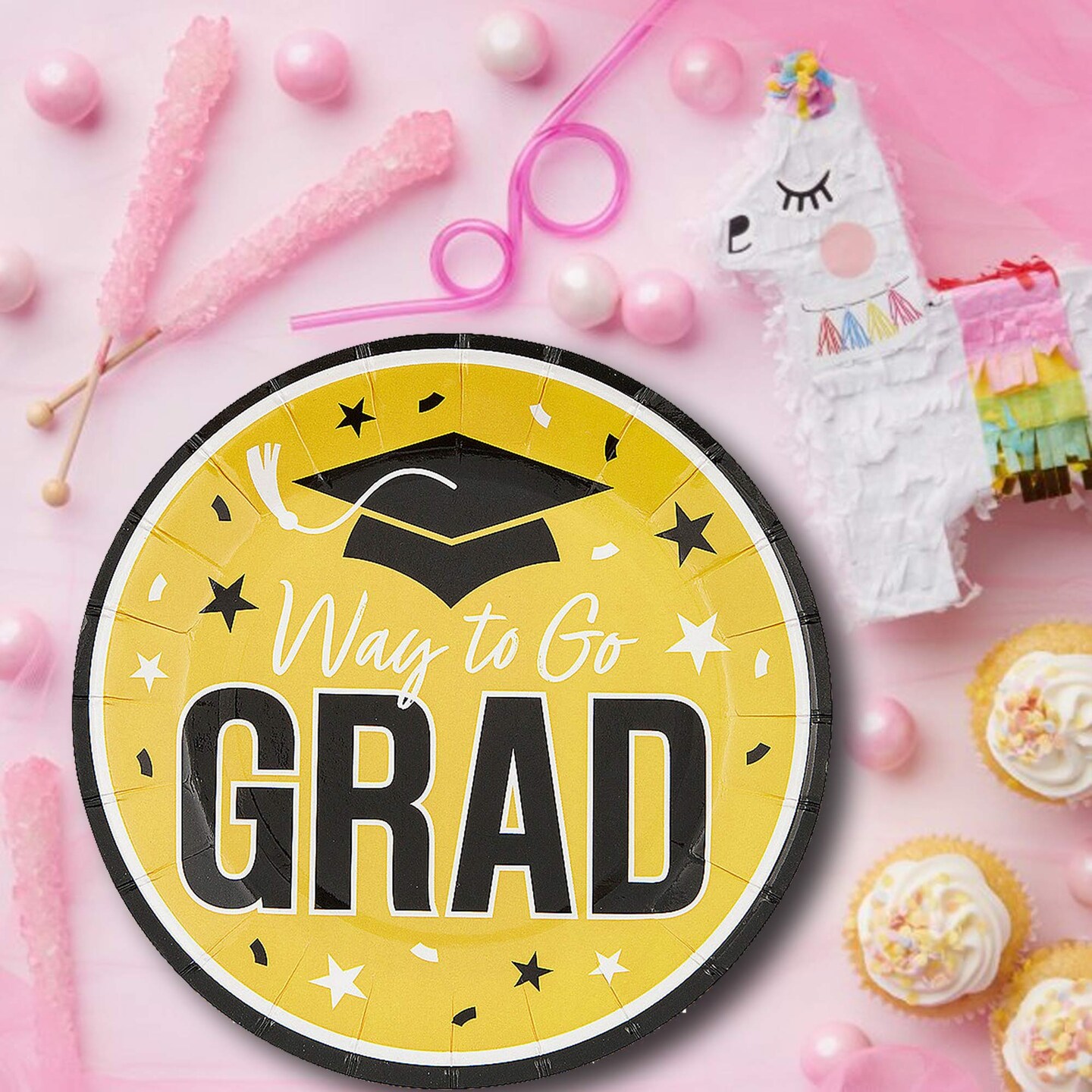 25 Count Yellow Way to Go Grad Dessert Plates Graduation Celebration Plates 7 1/4 Inch