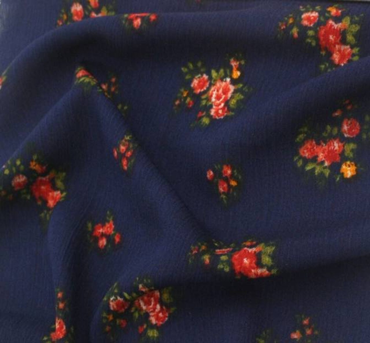 1 Yard Soft Navy Red Rayon Crinkle Fabric Ideal For Dresses Blouses Skirts Apparel 53/54" Width