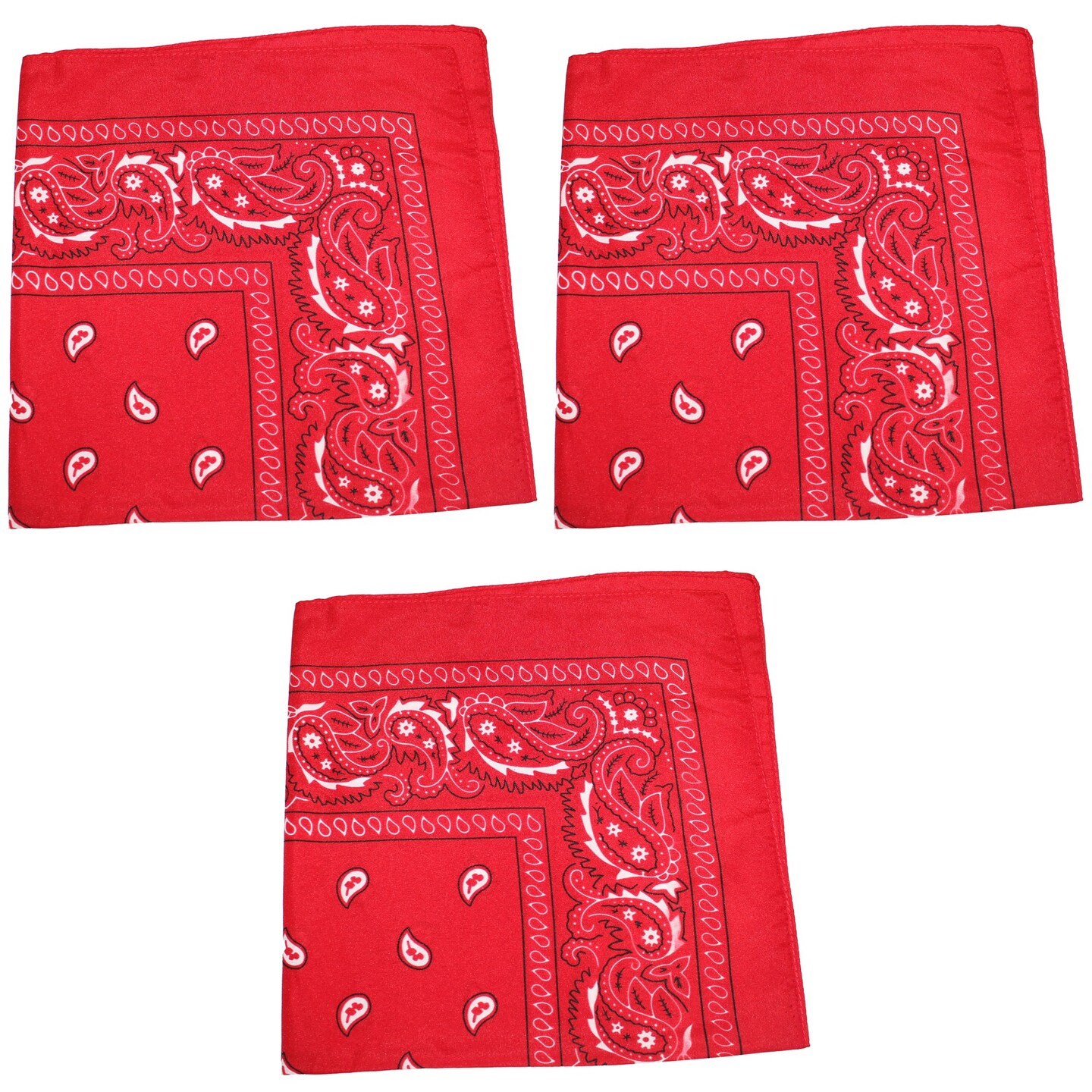 3 Pack Paisley Cotton Bandanas Classic Western Style Headwear