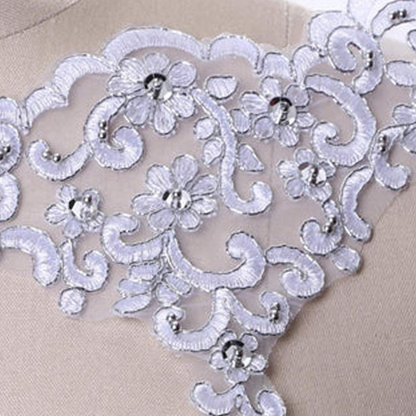 1 Yard 5.5 Inch Wide Silver Bridal Beaded Veil Lace Trim Wedding Sequined Edging